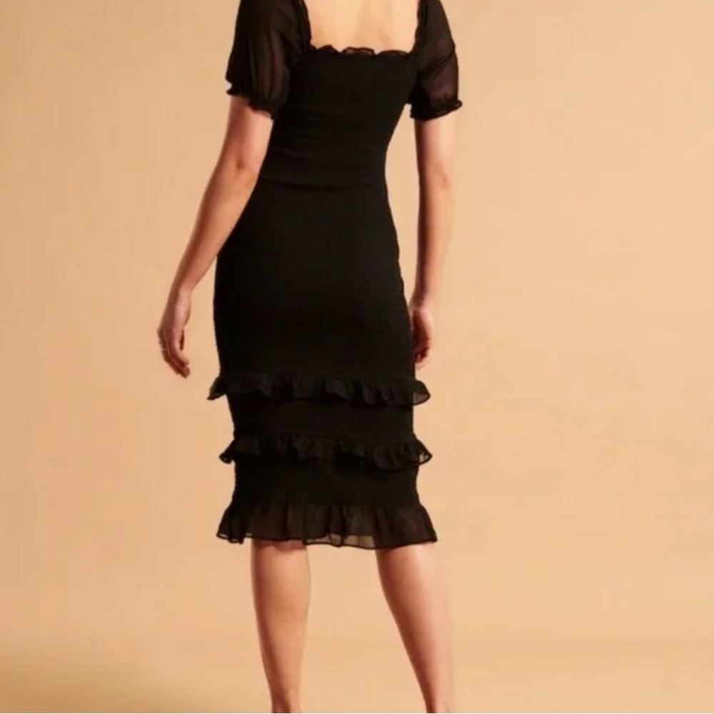 Abercrombie & Fitch Black Ruffled Bodycon Midi Dress - Picture 4 of 5
